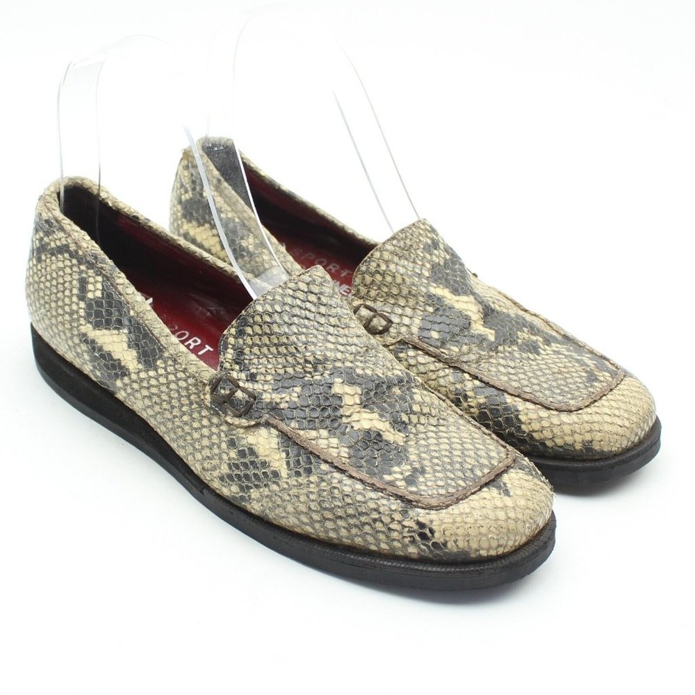 DONALD PLINER Sport Beige Snakeskin Animal Print Leather Slip-on Loafers Flats
